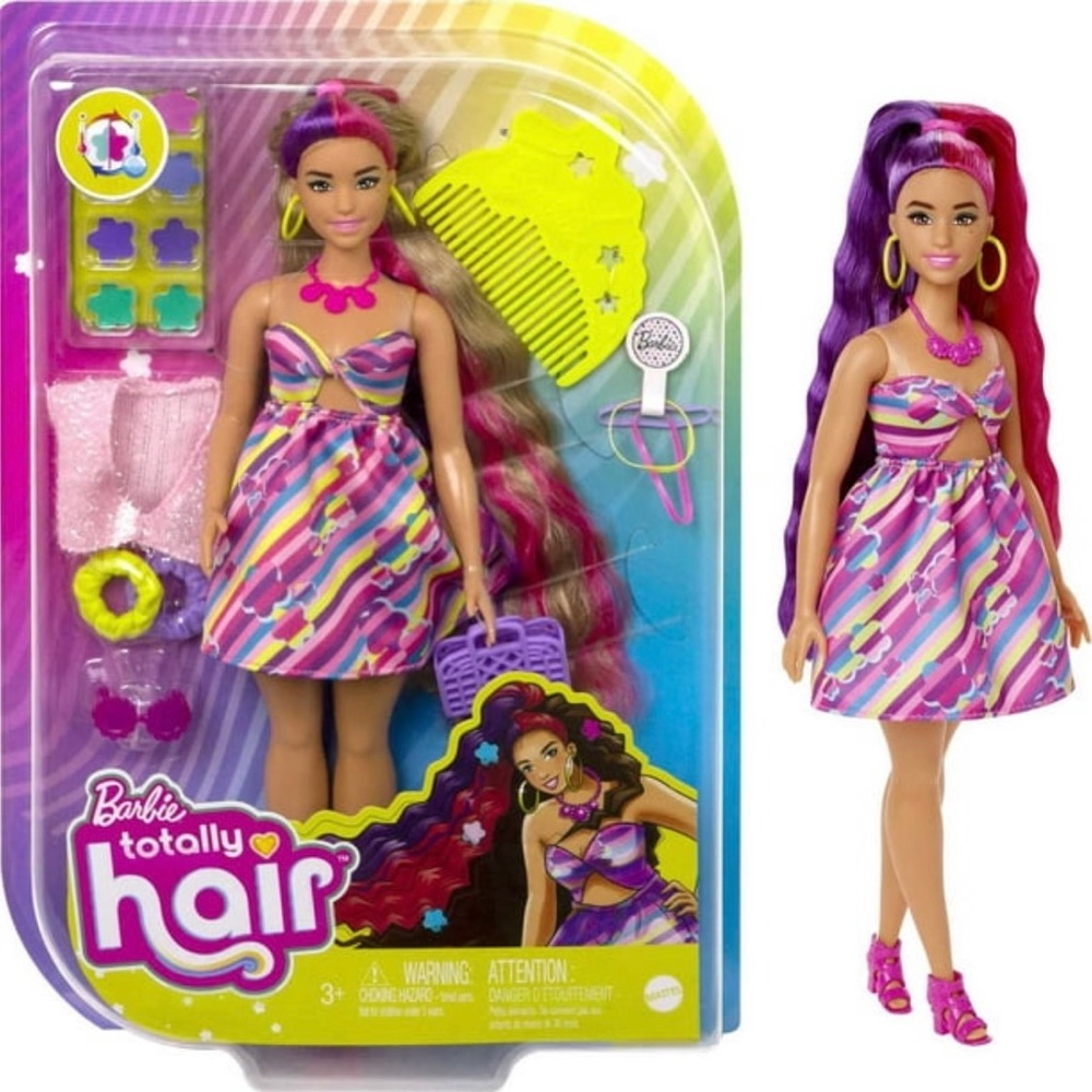 Barbie Totally Hair Fashion Doll Flower Theme Long Hair & 15 Styling Accessories